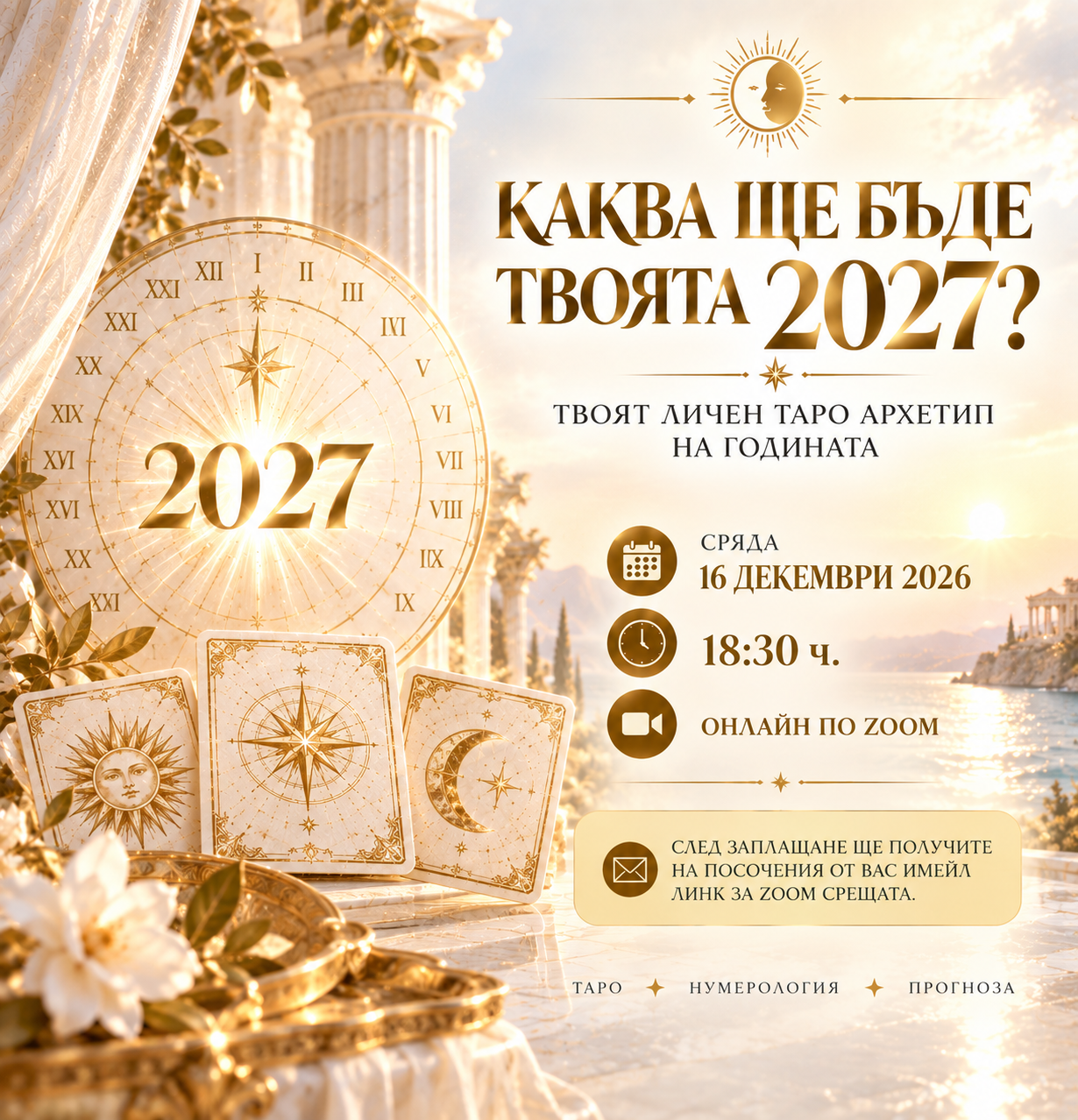 ✨ КАКВА ЩЕ БЪДЕ ТВОЯТА 2027?Онлайн по Zoom/16 декември 2026 | сряда | 18:30 ч.