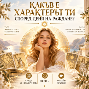 🔮 КАКЪВ Е ХАРАКТЕРЪТ ТИ СПОРЕД ДЕНЯ НА РАЖДАНЕ? Онлайн по Zoom/25 ноември 2026 | сряда | 18:30 ч. Онлайн среща по Zoom